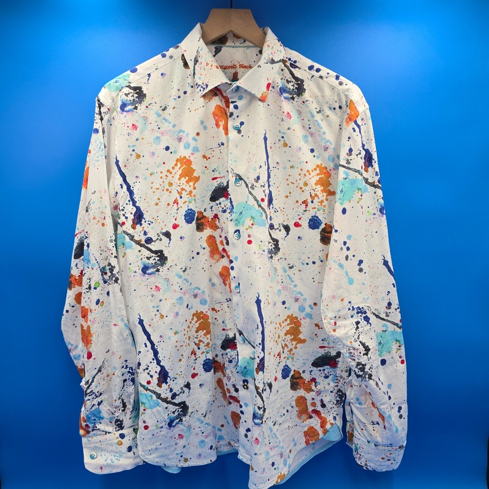 Luchiano Visconti Black Mens L Paint Splatter Cotton Long Sleeve Button Shirt